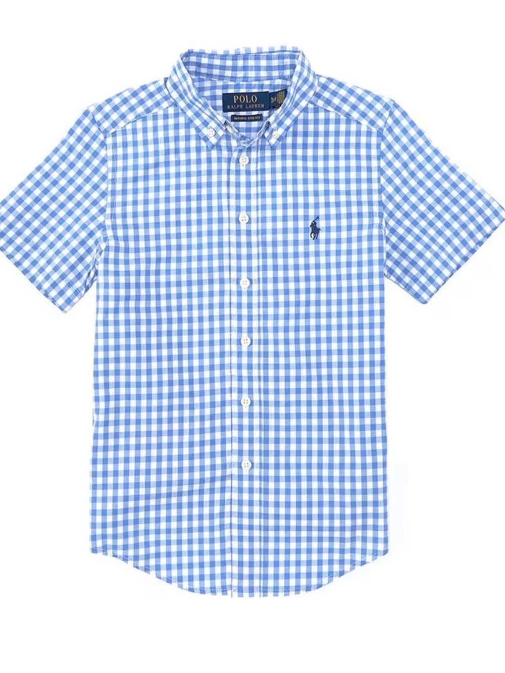 Ralph Lauren Blue and White Gingham Short-Sleeve Button-Down Shirt
